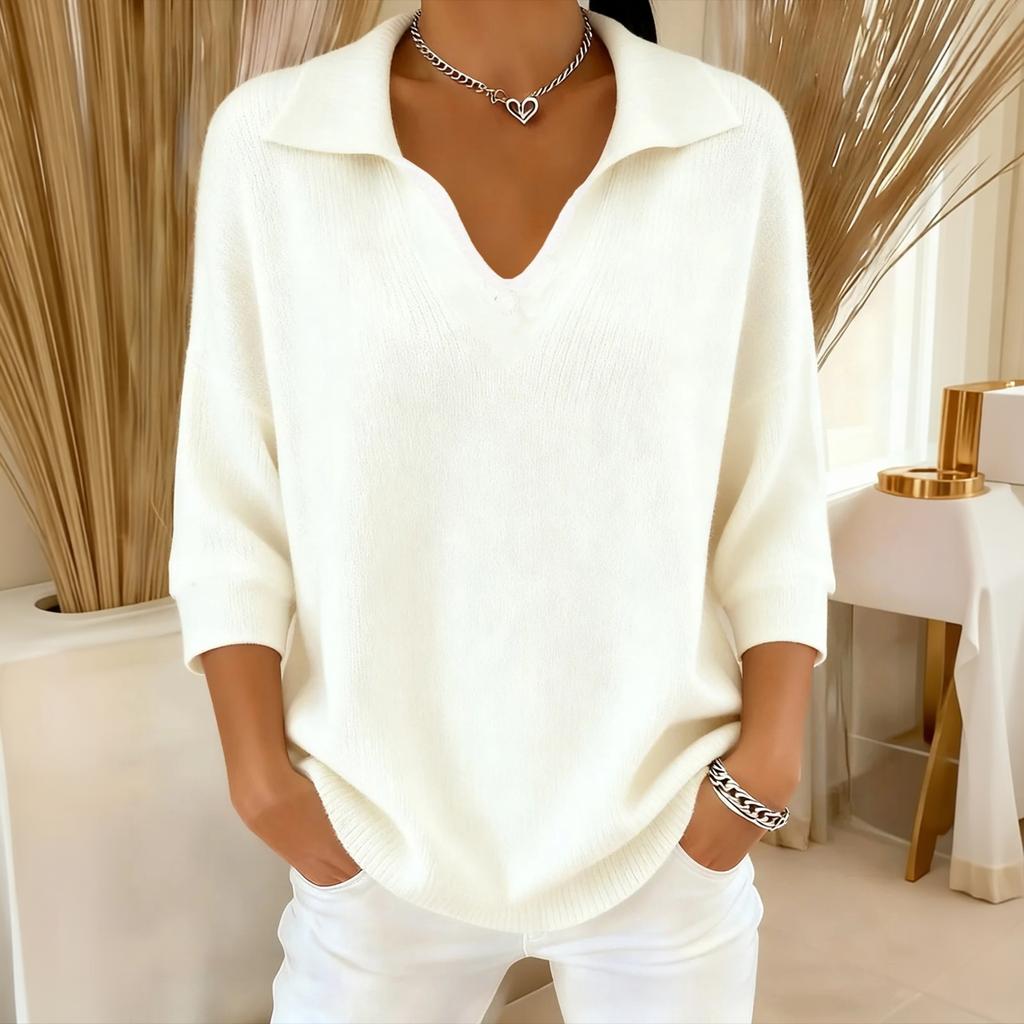 Women's V-Neck Ribbed Knit Sweater Loose Fit Flattering Casual Pullover for Spring and Fall
