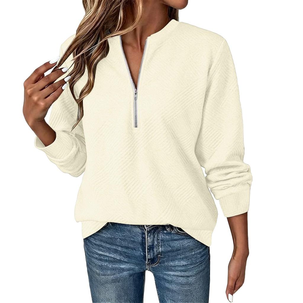 Women's Casual Long Sleeve Half Zip Stand Collar Sweatshirt Top