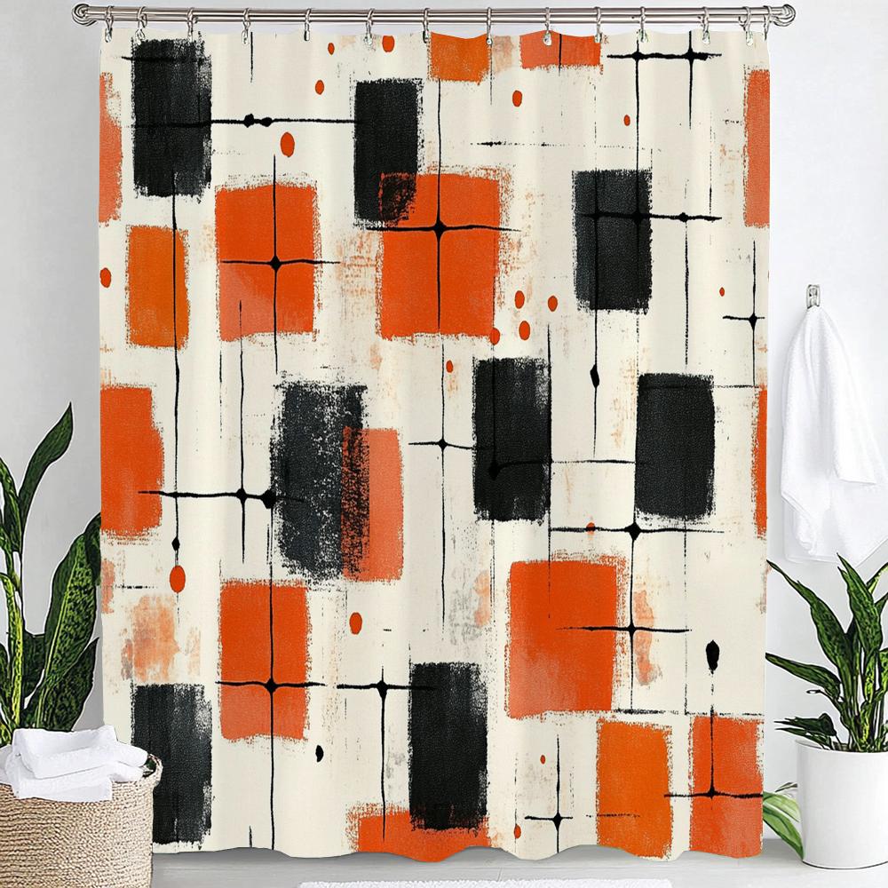 Modern Geometric Shower Curtain, Stylish Design Modern Minimalist Bathroom Curtain , Home Decoration Curtain With Hooks