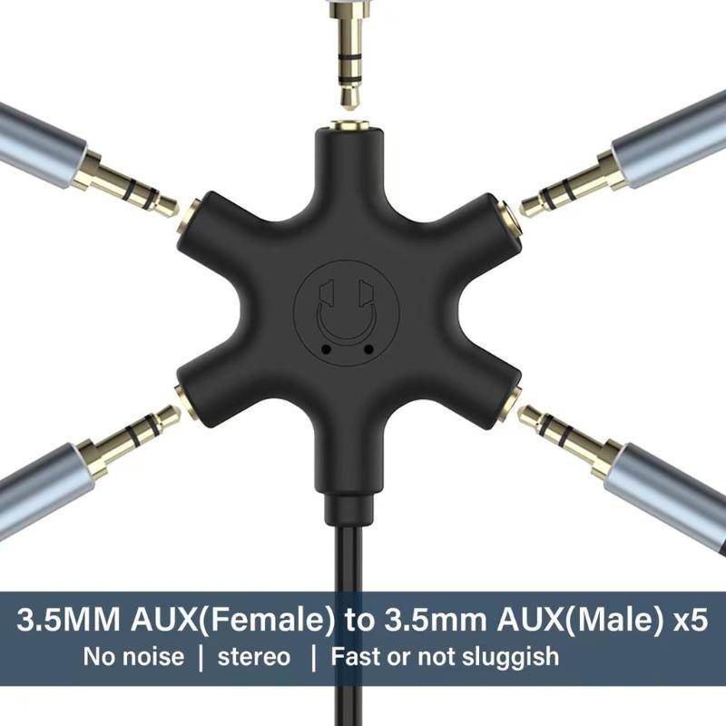 Headphone Splitter Cable 3.5mm 1 Male To 5 Female Port 3.5mm Share Adapter For Phone Player Headphone Laptops