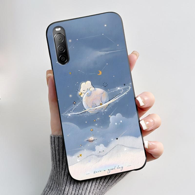 Fodral För Sony Xperia 10 II / 10 III Mobilskal Estetiskt Mode Söt Katt Astronaut Svart Silikon Mjuk Stötdämpande Baksidesskydd