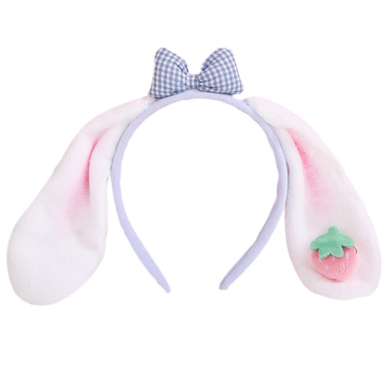 Delicate Rabbit Ear Headband Strawberries&Bowknot Decor Hair Hoop Spring Summer Headpiece Cosplay Party for Woman Teens 1 синий
