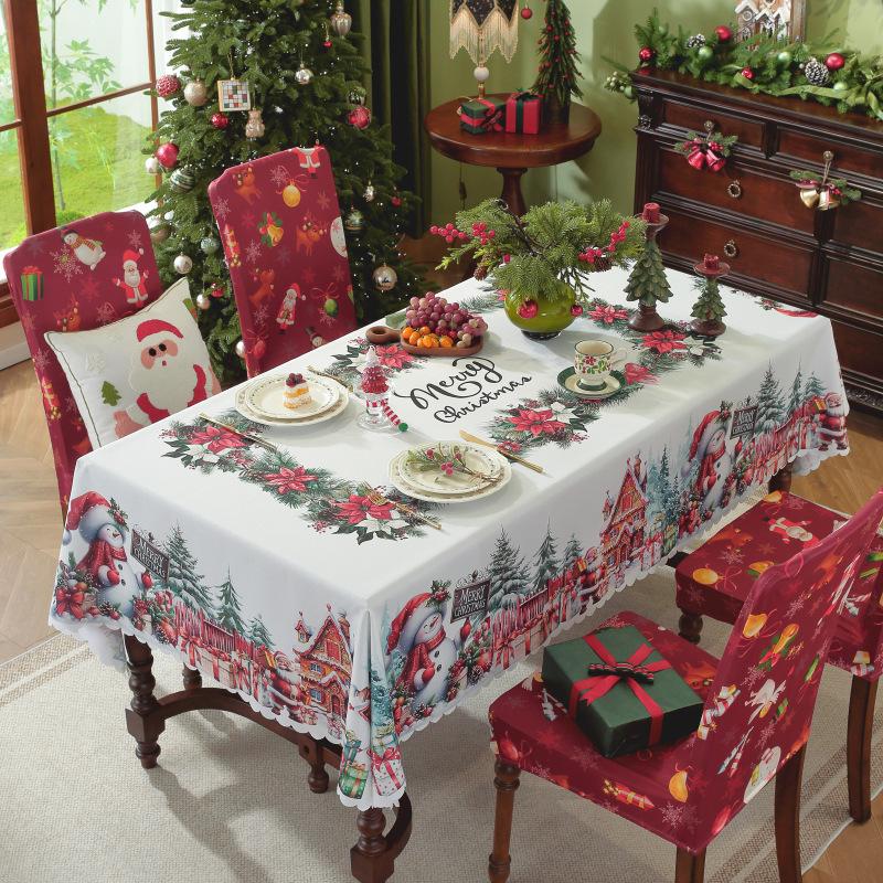 Weihnachtstischdecke Digitaldruck Wasserdicht Feiertags-Esstischdecke für Runde Schreibtischdeko