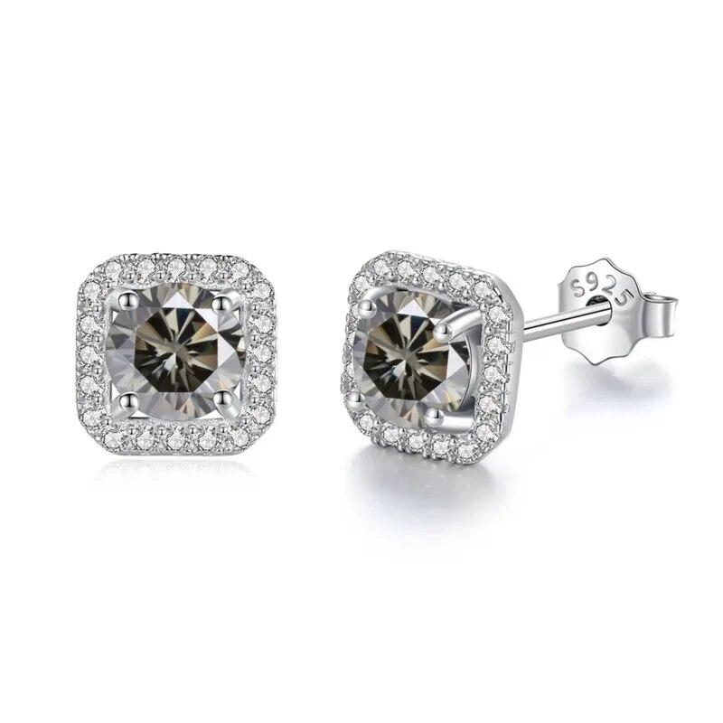 Bague Ringen S925 Sterling Silver Fashion Square Silver Needle Earrings Temperament Set 1ct D Moissente Celebrity Earrings