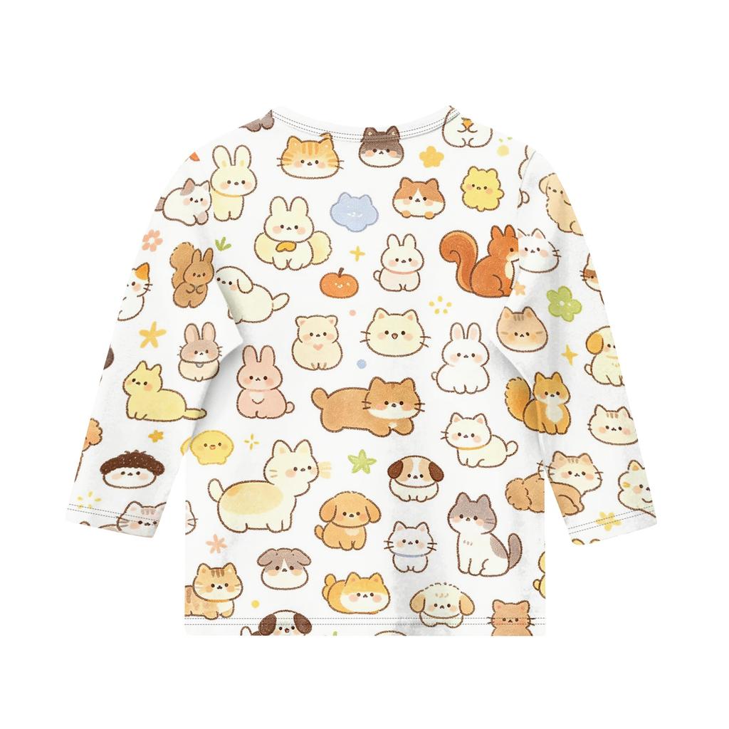Kinder Tierdruck Rundhals Dreiviertelarm Lässiges T-Shirt Weicher Bequemer Stoff Geeignet für den Alltag und Spielzeit