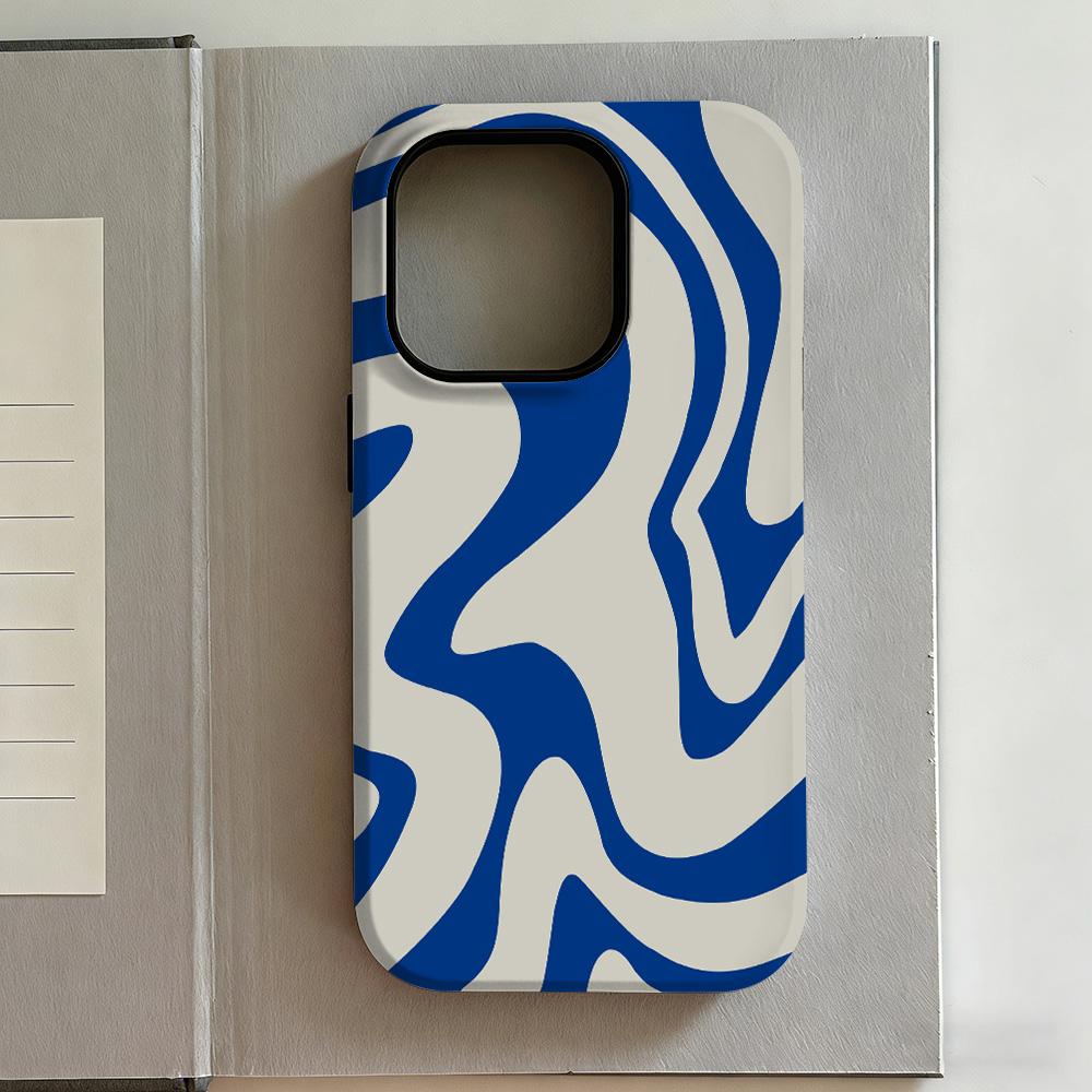 Luxury Y2K Blue Gray Stripes Phone Case for iPhone 17 16e 16 15 14 13 12 11 X XS XR XSMAX 7 8 Air Pro Max Plus Double-layer
