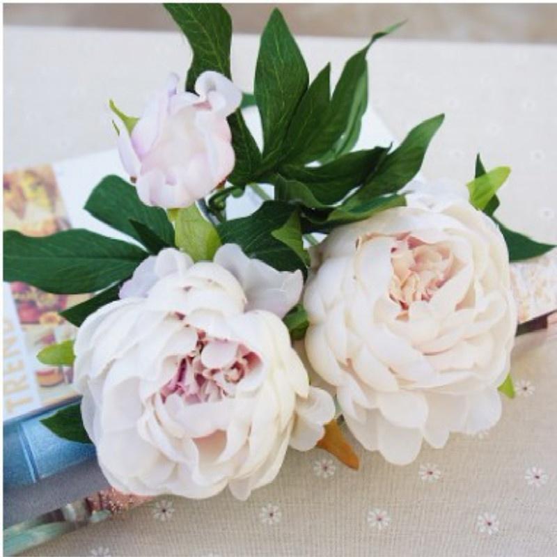 

Искусственный цветок пиона белый/фиолетовый