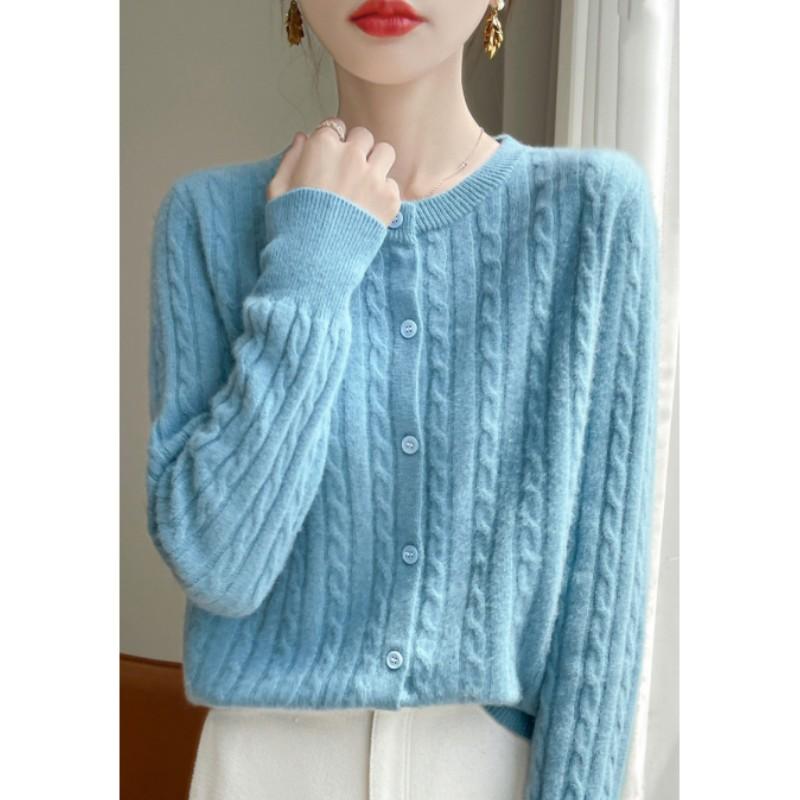Cardigans Femme Automne Hiver Col O Pull Uni Printemps Manches Longues Tricot Simple Boutonnage Hauts Doux