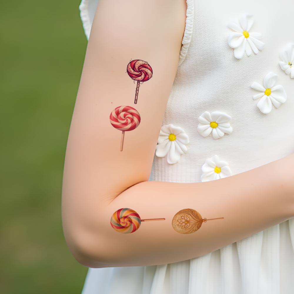 54pcs Creative Lollipop Temporary Tattoo Stickers Waterproof Body Art Arm Fake Tattoos Boys Girls Disposable Tattoo Stickers