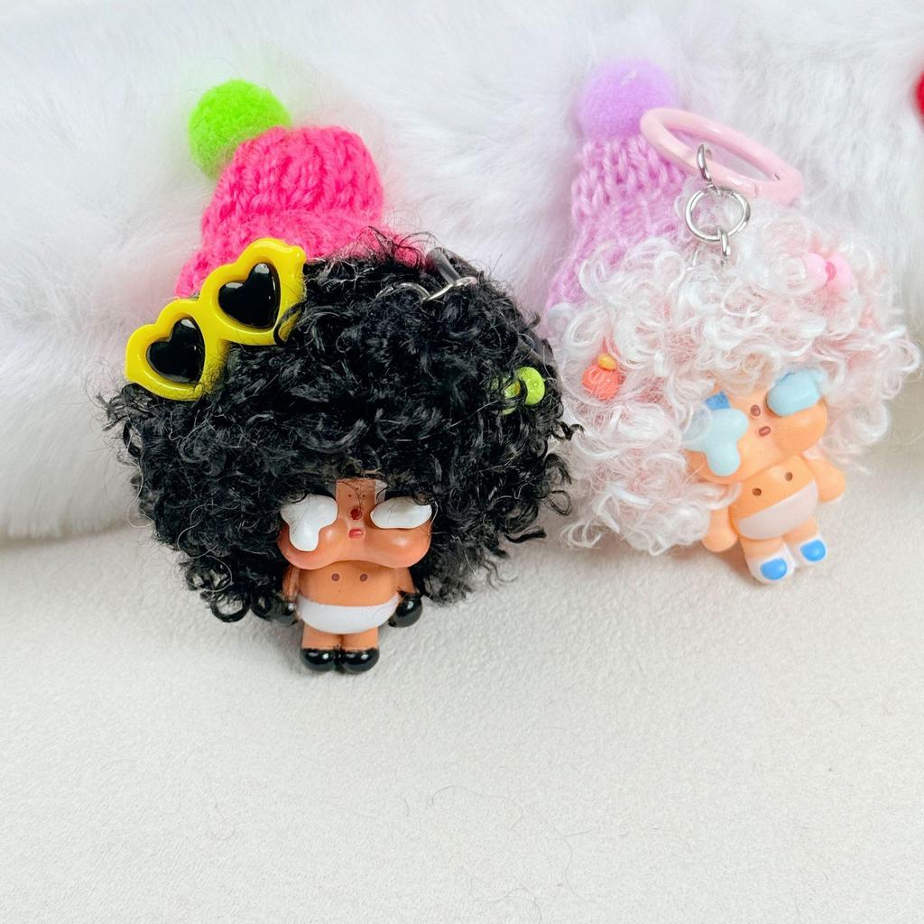 Cartoon Explosion Head Doll Keychain - New Wig Bag Charm & Phone Accessory