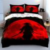 Samurai Silhouette with Red Moon Pattern Duvet Cover Set Digital Print Colorful Polyester Bedding with Zipper Closur for Gifts