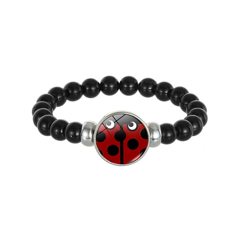 Ladybug Bear Paw Print Beaded Bracelet with Polka Dot Time Gem