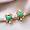 Monet garden oil painting style love flower pearl earrings fashion temperament stud earrings French sweet small fresh earrings