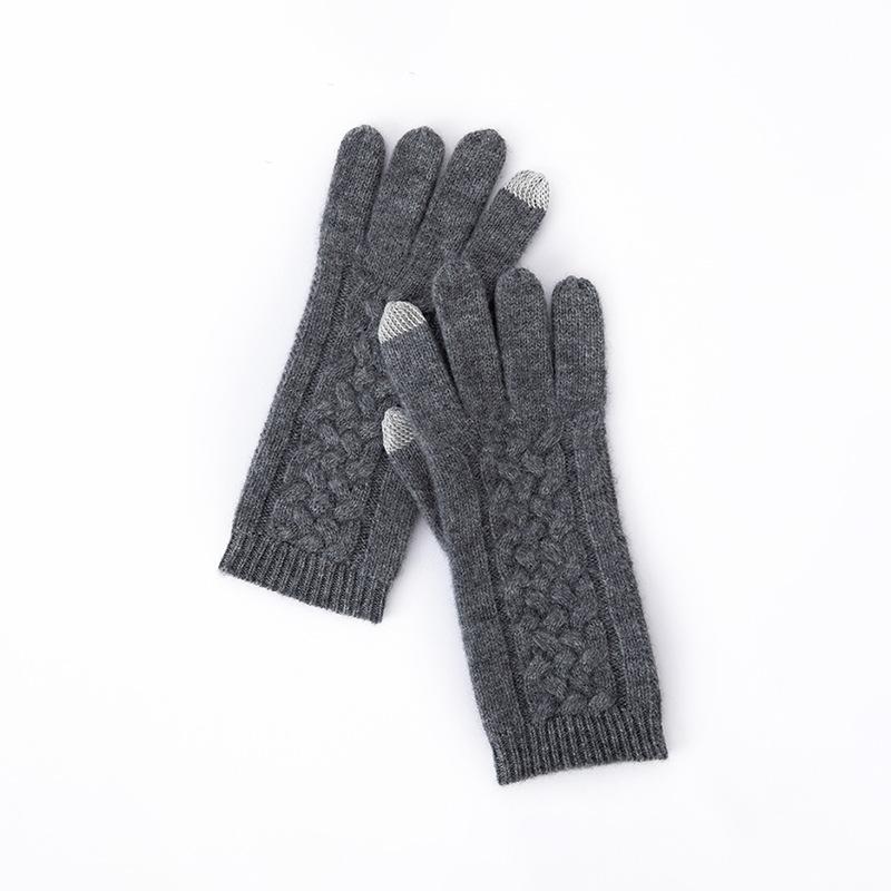 

Touch Screen Gloves Cashmere Autumn and Winter New Men s and Women s Twist Pattern Warm Cycling Windproof Knitted Five Finger Extension one size