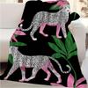 1pc Extra Large Soft Blanket - Leopard Print in Pink, Green & Black - Heavy-Duty Over 100-Yarns Construction - All-Season Couch