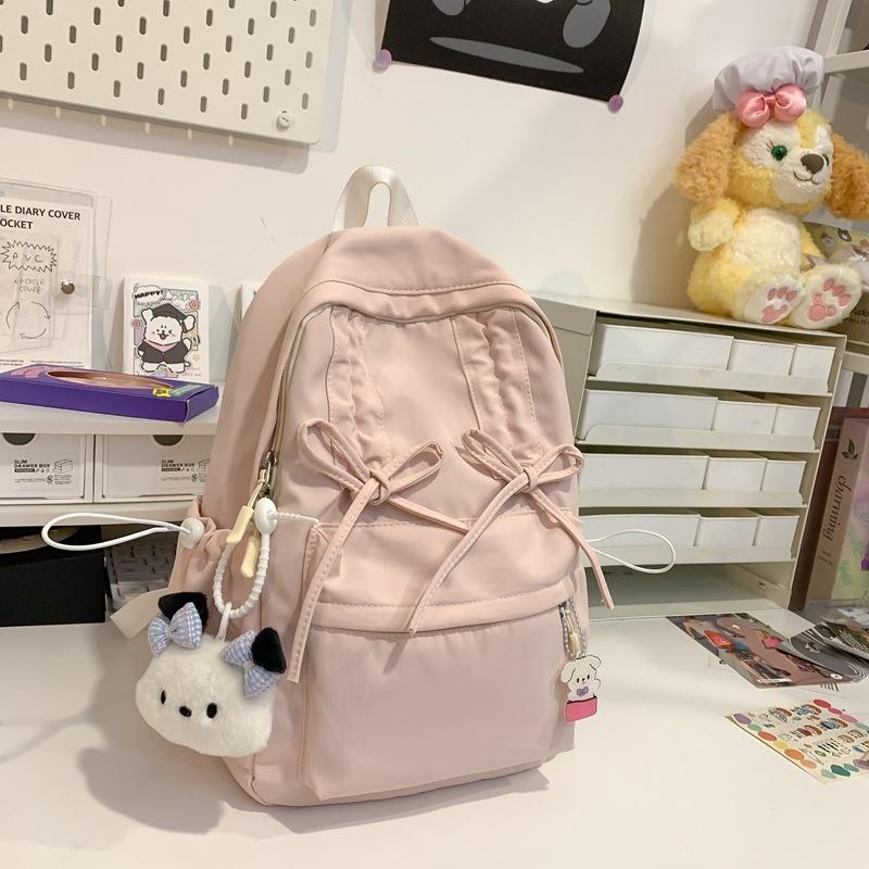 Niche design schoolbag female college student pleated drawstring bow class backpack backpack women's travel backpack