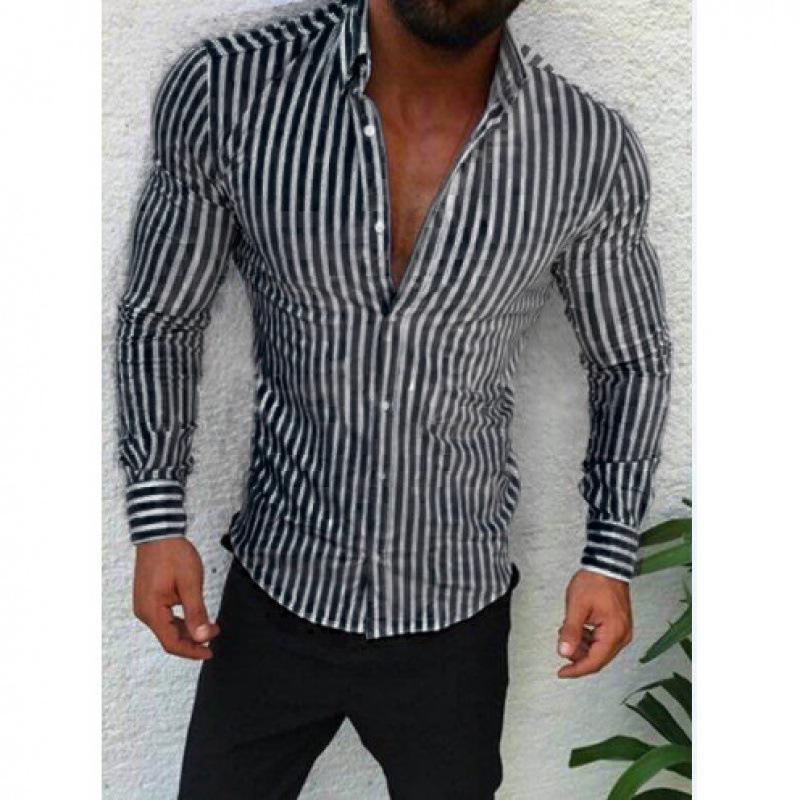 2026 Men's Slim Fit Striped Long Sleeve Shirt - Youth Fashion Business Casual
