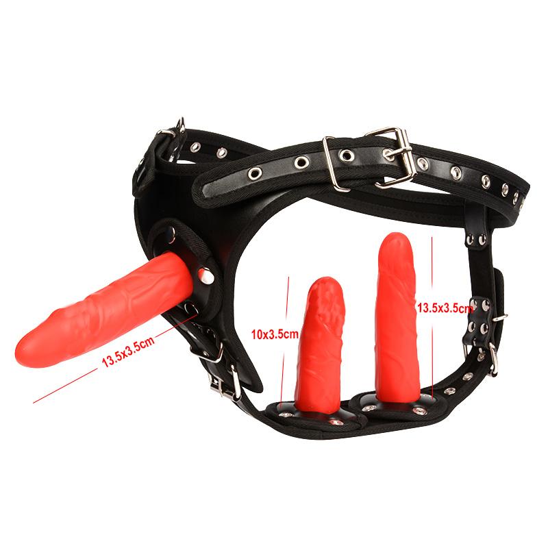Erotic Big Long Strap on Dildo for Women Huge Silicone Triple Strapons Dildo Anal Plug with Panty Lesbian Sex Toys No Vibration
