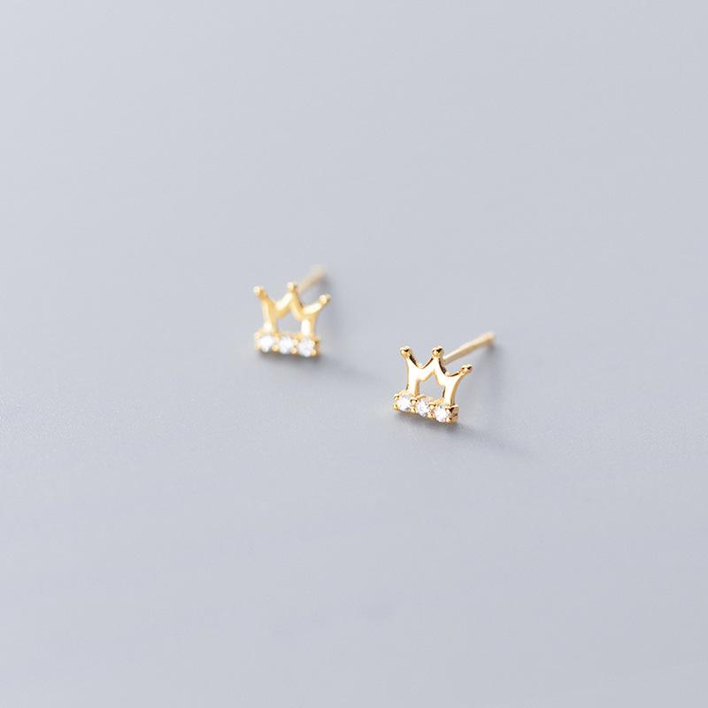 Little Princess Crown Stud Earrings Women's Simple Temperament Earrings Slightly Inlaid Zircon Earrings