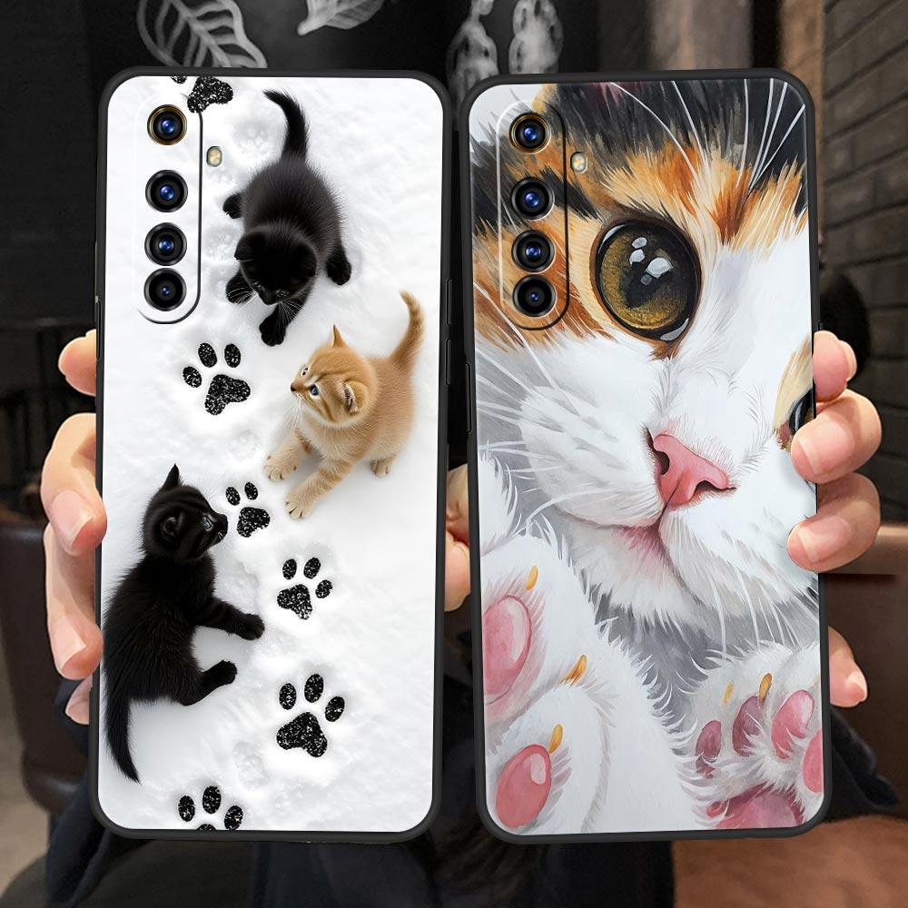 Cute Cat Case For Realme C67 C63 C55 C53 C35 C25 C21 GT 2 3 5 6 10 11 12 13 Pro Plus 5G Soft TPU Phone Cover Fundas Capas Bags