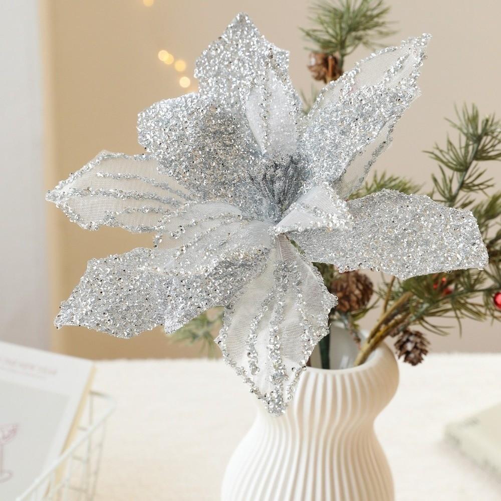 New 30CM Artificial Poinsettia Flower Sequins Glitter Simulation Flowers Sparkling Sequins Flower New Year Festival