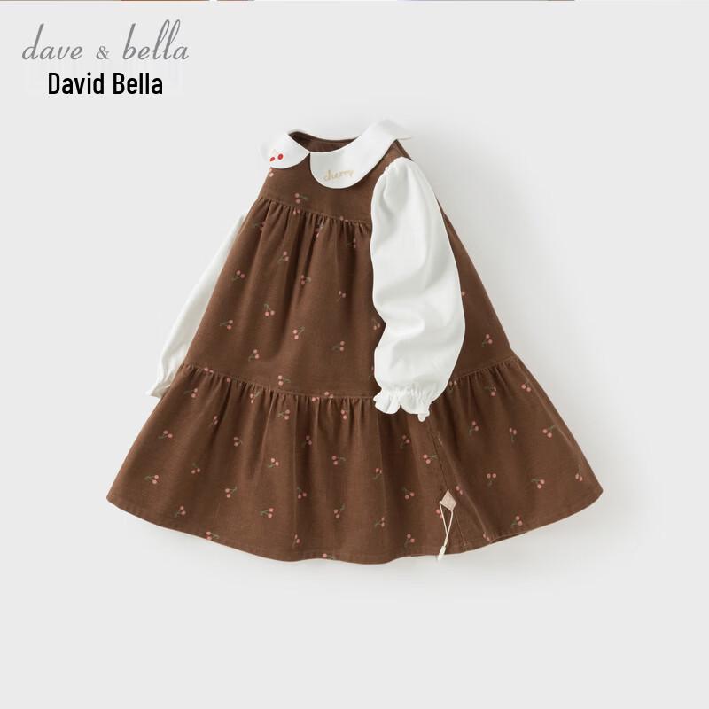 DAVE&BELLA Girls  Corduroy Faux Two-Piece Dress 90 коричневый