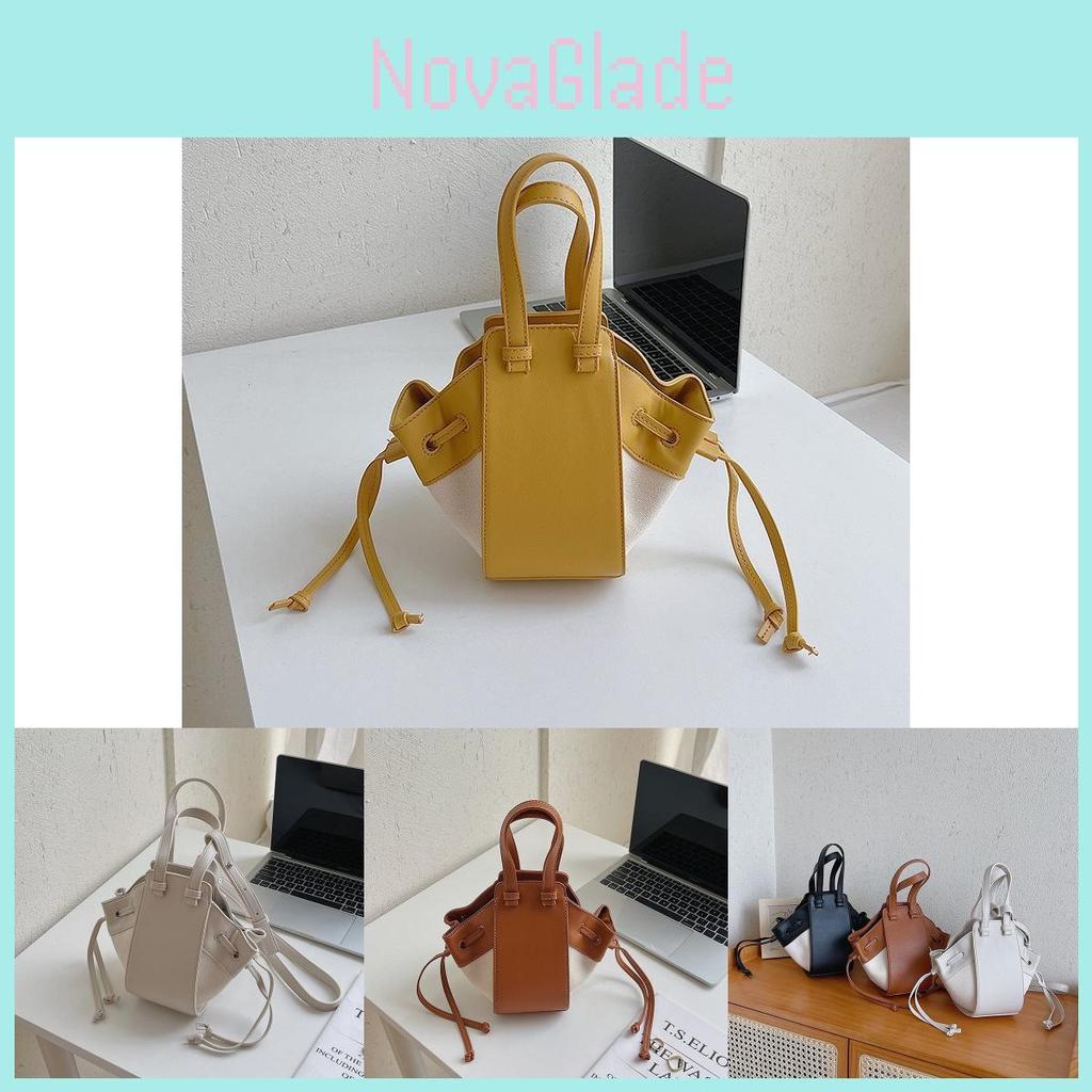 Stylish Fashionable White Yellow Black Brown Pu Canvas Bucket Bag For Daily Use