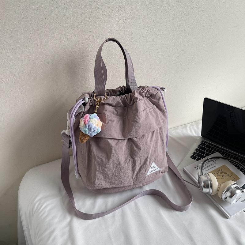 Large capacity Drawstring Bucket Bag SuperLight Style Lady Small Satchel Leisure Multi Pocket Shoulder Messenger Bag