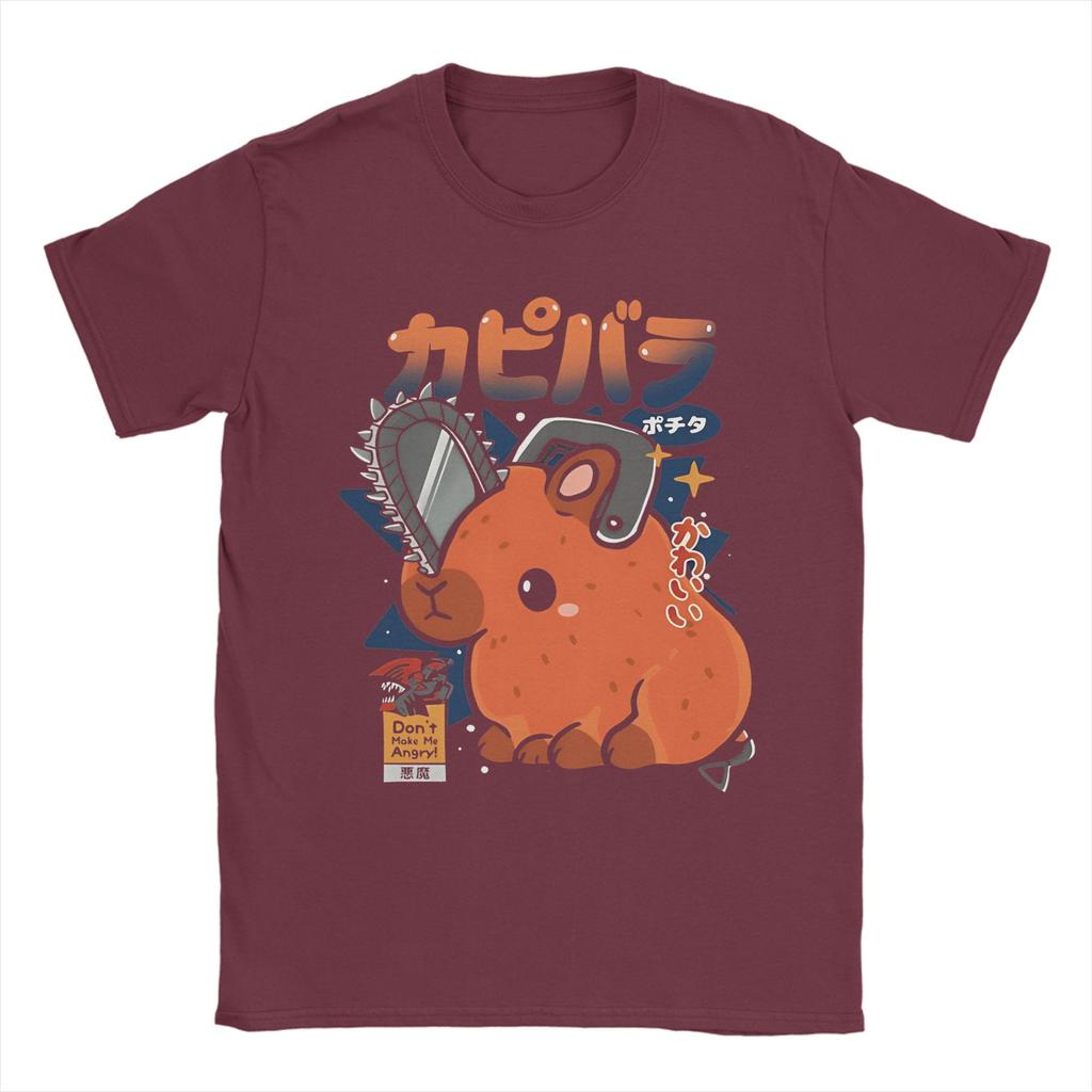 Men's Capypochita Japanese Anime Pochita Chainsaw Man T Shirts Cotton Tops Vintage Short Sleeve Crew Neck Tees Big Size T-Shirt