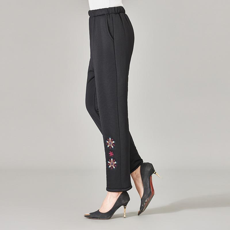 Elderly cotton pants female mother lamb wool pants piled and thickened outer wear winter old lady high waist loose grandma pants