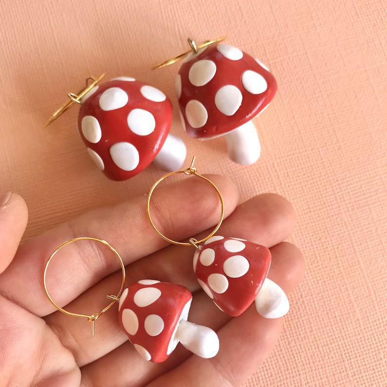 Cross-Border Creative Retro 3D Enamel Mushroom Earrings