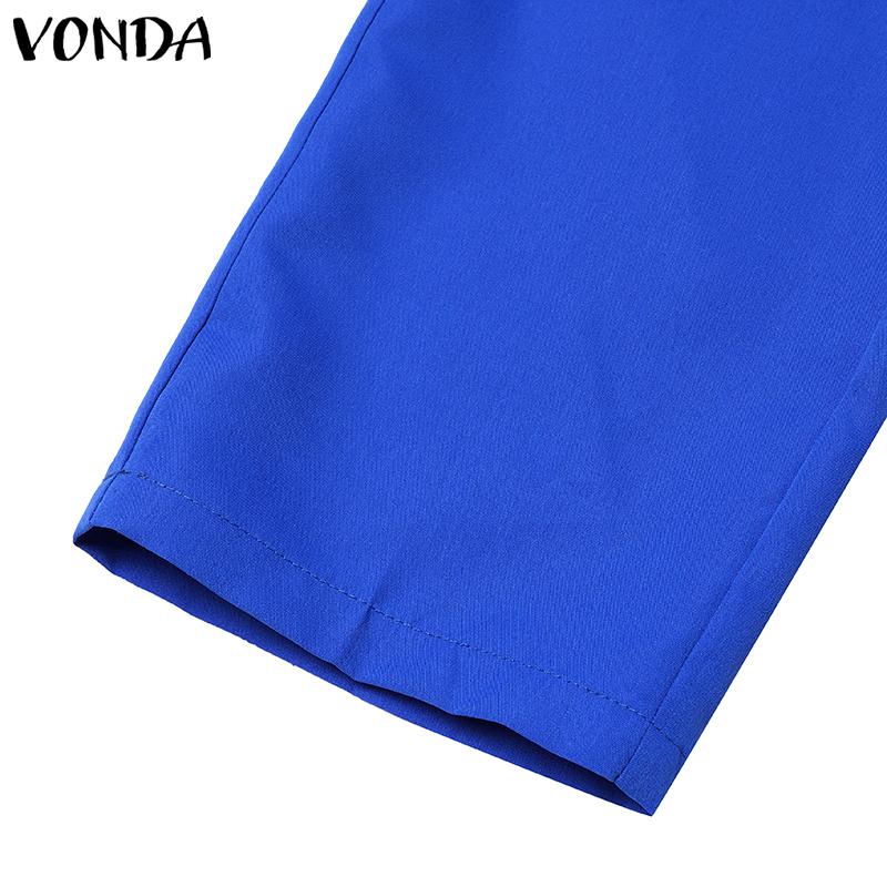 VONDA Zweiteiliges Set für Damen, großes Rundhalsausschnitt, lange Ärmel, bedrucktes Oberteil, einfarbig, lockere Hosen