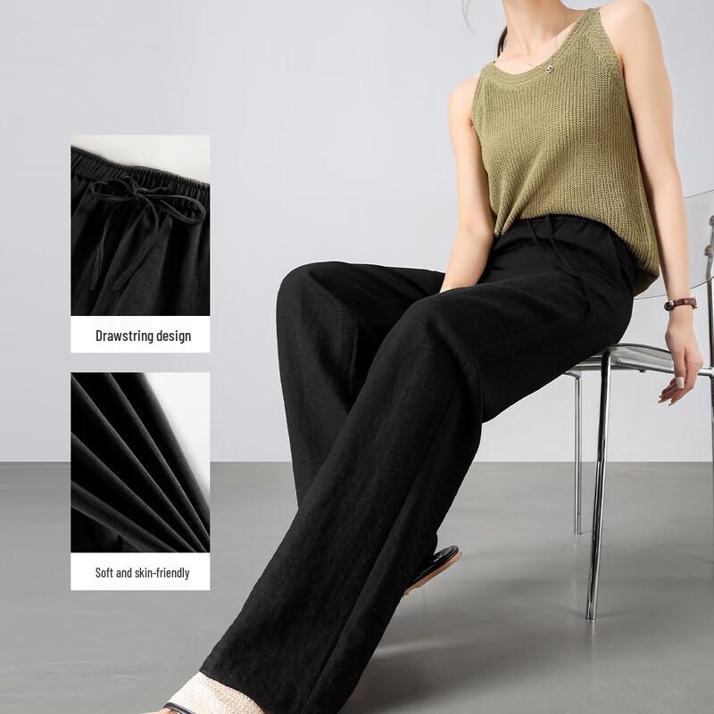 HSTYLE Linen Blend Wide-Leg Casual Pants for Women