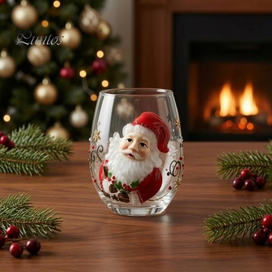 Cute Winter Beverage Cup Christmas Stemless Glass Cup, Santa Claus Decorative Drinking Glass, Holiday Party Souvenirs Transparent Water Mug