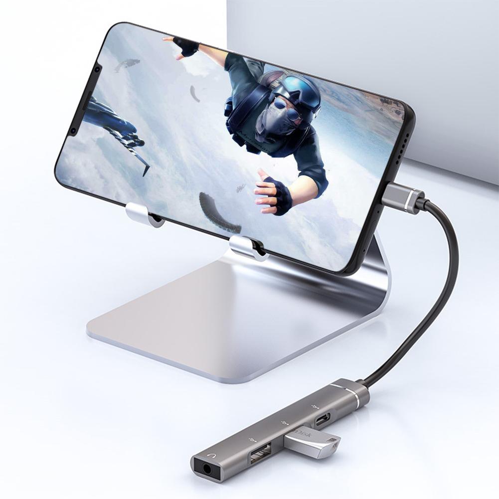 Type C 3 Port USB 2.0 Hub PD Fast Charging Splitter Adapter with Audio Jack Plug and Play for Mouse Keyboard Tablet