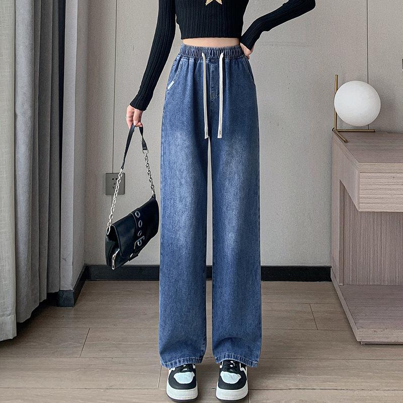 

2024 Autumn Classic Elastic Waist Straight Leg Jeans - Versatile Retro Washed Design 3XL (130-145 kg) темно-синий