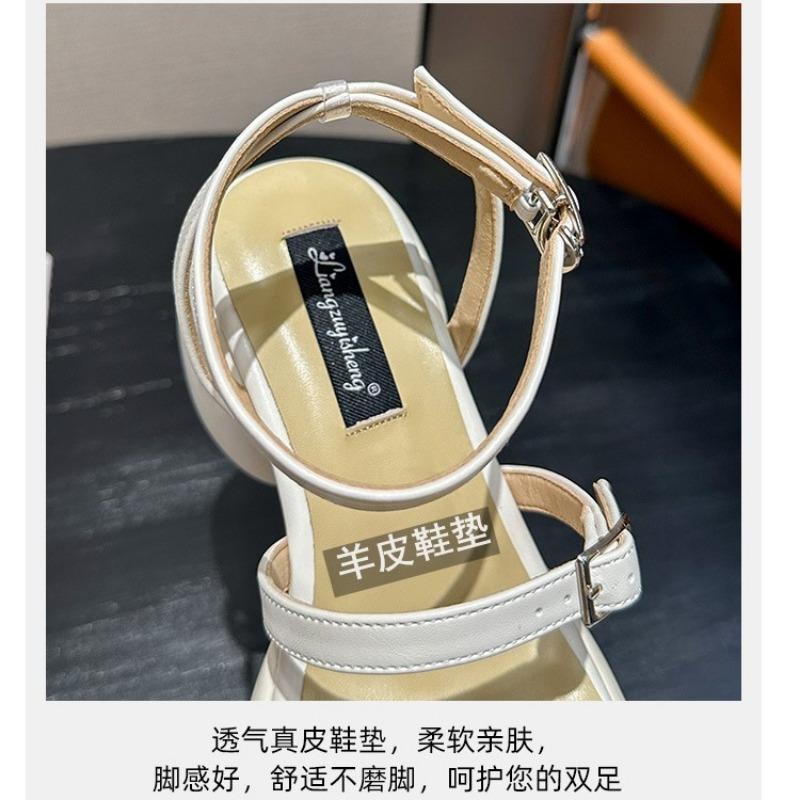 Leather Sandals Women's Summer Heightened Slope Heel Open-toed Casual High Heels Muffin Beach Shoes Comfortable