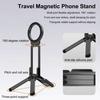 Magnetic Travel Phone Holder Portable Rotating Clip for Backpack & Selfie 5-in-1 Mode Foldable Phone Stand for Vlogging Live Streaming Adventure