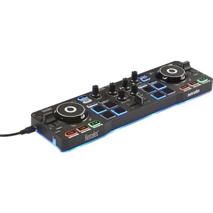 HERCULES DJ CONTROL STARLIGHT - Contrôleur DJ USB Portatif - 2 Pistes - 8 Pads - Carte Son Intégrée - Serato DJ Lite Inclus