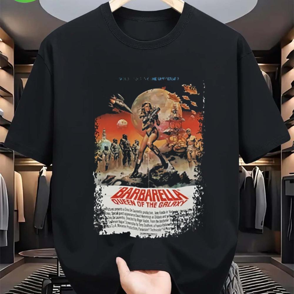 Black T-Shirt Inspired By The Barbarella Movie Poster Made of Knit Suitable for All Seasons Machine
