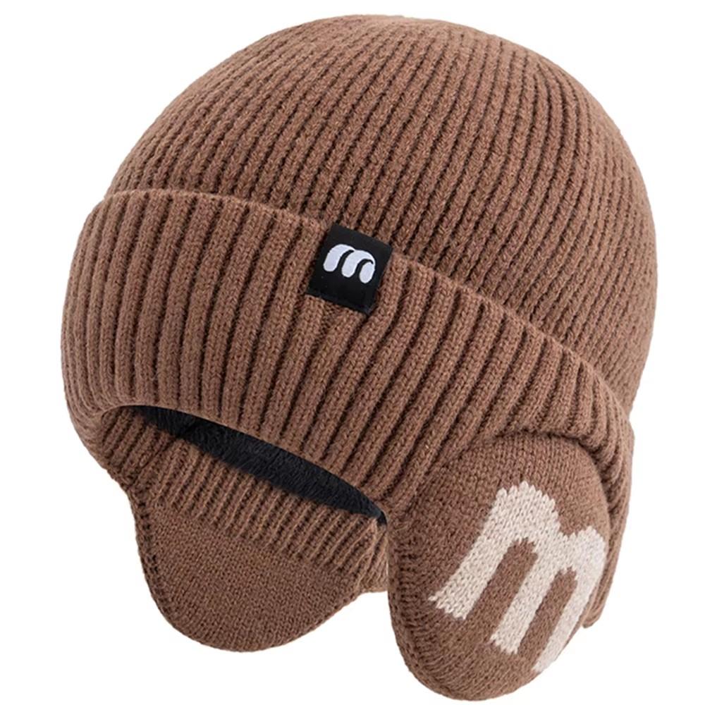 

Новая зимняя шапка унисекс, модная шапка с буквой М для мужчин и женщин, теплая вязаная лыжная шапка, спортивная шапка-ушанка 55cm-60cm верблюд