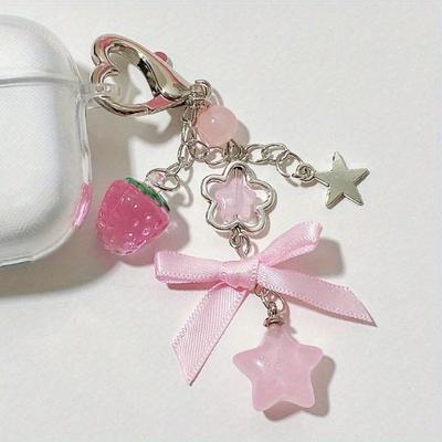 1pc Sweet & Cute Star Strawberry Bowknot & Tassel Pendant Keychain Suitable for Bags Mobile Phones Friends As Gifts Keychain Charms Keychain
