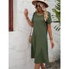 Fashion Loose Round Neck Short Sleeve Dress Pockets Solid Color Casual A-line Summer Dress Party Sweet Casual Simple Clothing