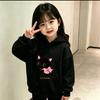 Latest model Cartoon Black Cat Pink Ribbon Hello My Kitten Loose Hoodie for Children's Daily Sports Large Size Hooded Sweatshirt