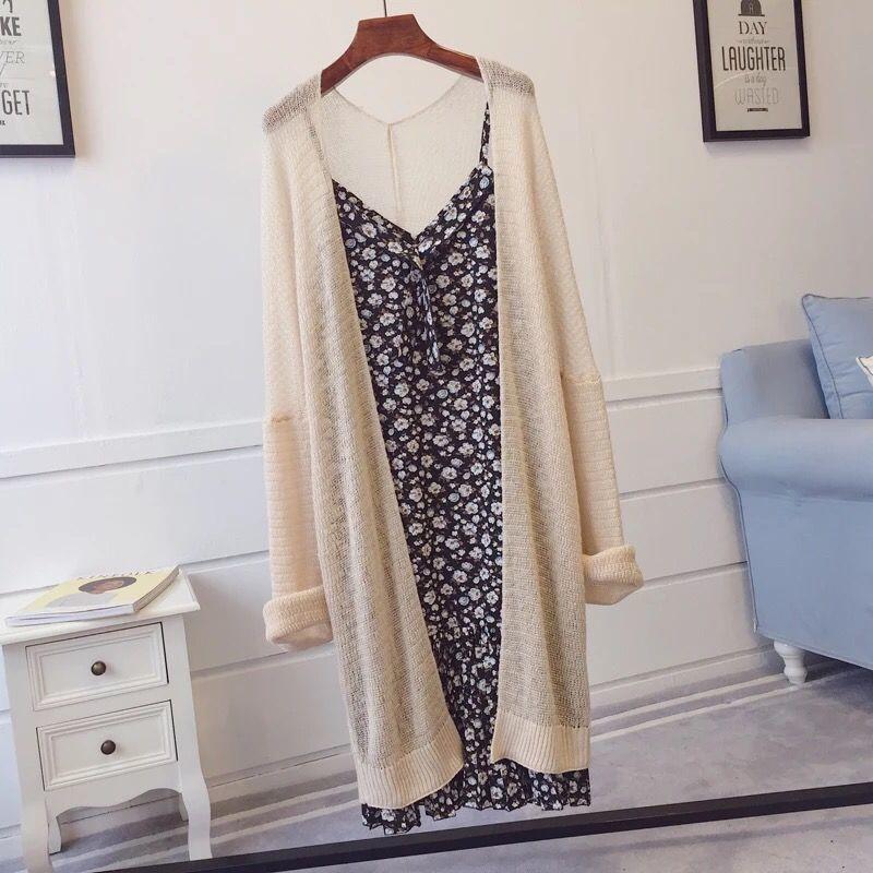 

Вязаный кардиган средней длины, летняя солнцезащитная одежда для женщин, корейских студентов, свободная рубашка с длинными рукавами и кондиционером, пальто XXL бежевый