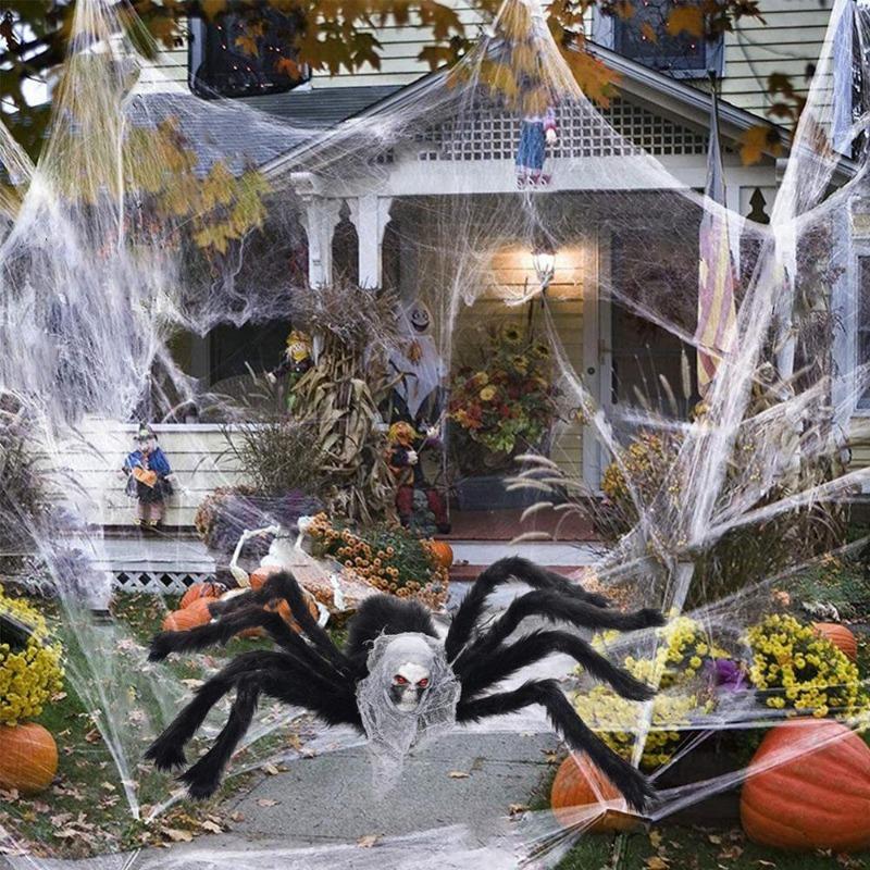 Décoration Toile d'Araignée Gigante Super Extensible Idéal pour Fête d'Halloween Maison Hantée Accessoires Effrayants Cour d'Horreur Décoration Extérieure