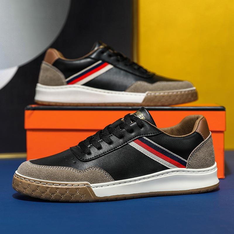 

Мужские кроссовки из дышащей микрофибры, кожа, шнуровка, повседневная обувь, мужские нескользящие туфли на плоской подошве, обувь для скейтбординга, трендовая спортивная обувь на платформе 44 чёрный