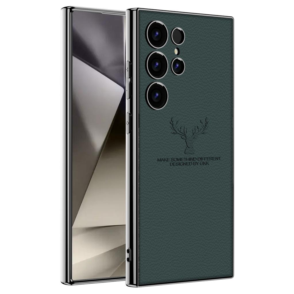 For Samsung Galaxy S24 Ultra Case Deer Pattern Electroplating TPU+PC+PU Phone Back Cover
