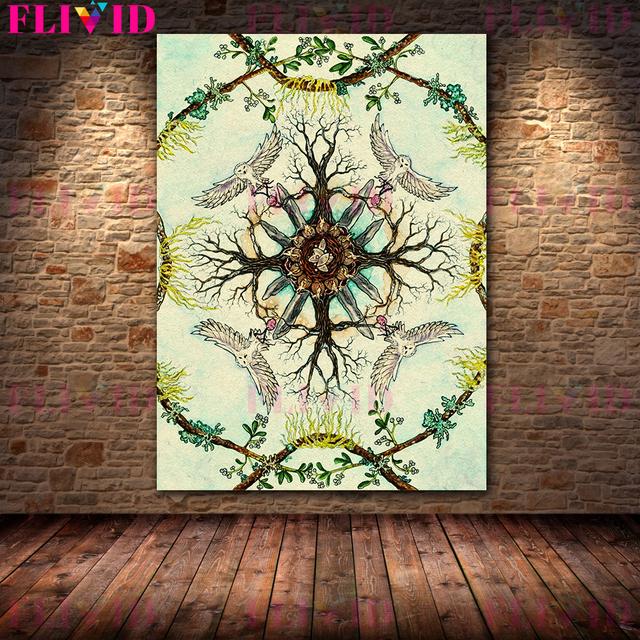 Tree Of Life,Witchcraft Altar,Crow Prophecy Vintage Wall Art Print Folk Magic & Witchcraft Art Poster and Print Decor (with Frame)