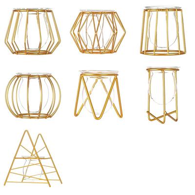 Rahmen Hausdekoration Eisen Geometrisches Muster Terrarium Metallhalter Hydroponik-Vase Glas-Pflanzgefäß